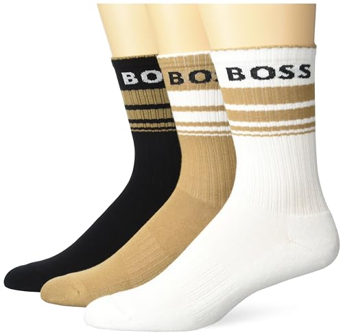 BOSS Men's 3-Pack Bold Logo Solid Cotton Socks