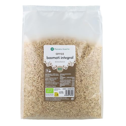 PLANETA HUERTO | Arroz Basmati Integral ECO 2,5 kg - Arroz Integral Ecológico, Rico en Fibra y Nutrientes Esenciales, Ideal para Platos Saludables