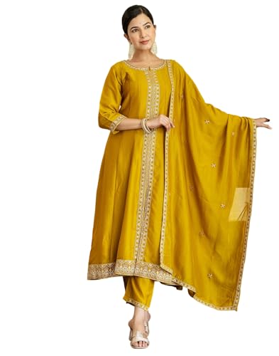 Image of SKYLEE Rayon Chikankari Embroidery Anarkali Kurta Set with Dupatta
