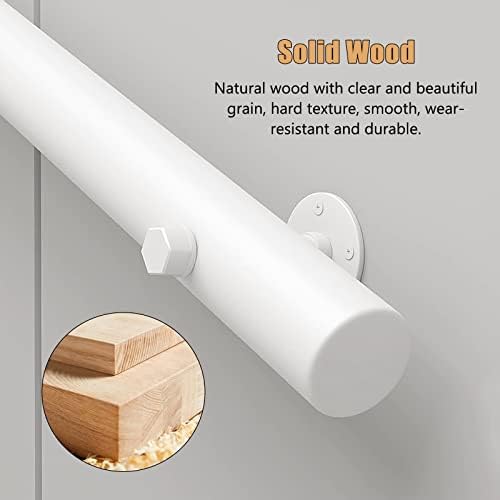 White Wooden Indoor Stair Grab Bar - Safety Rail for Seniors, Wall-Mounted, Available in 1ft to 16ft Lengths, Ideal for Home & Commercial Use, Slip-Resistant Support