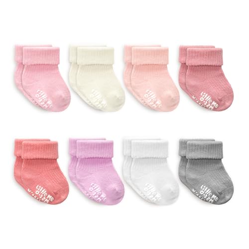 Image of Little Me Baby Socks 16 Pairs | 61% Organic Cotton | Sizes 0-12M & 12-24M | Seamless Toe & Anti-Slip Gripper Sole