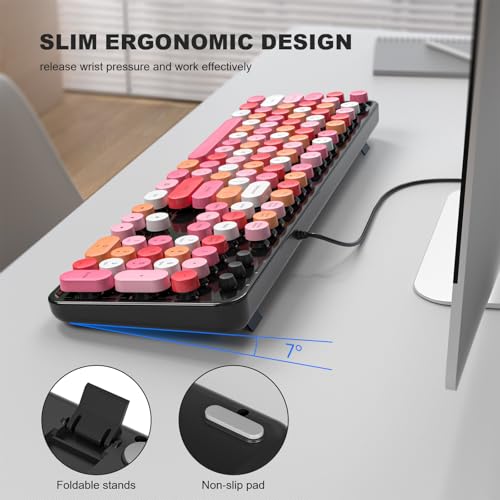 Image of MOFII Computer Keyboards Wired, Plug Play USB Full Size Typewriter Keyboard, Cute Colorful Aesthetic Keyboard with Foldable Stands for Windows PC Laptop (Black Colorful)