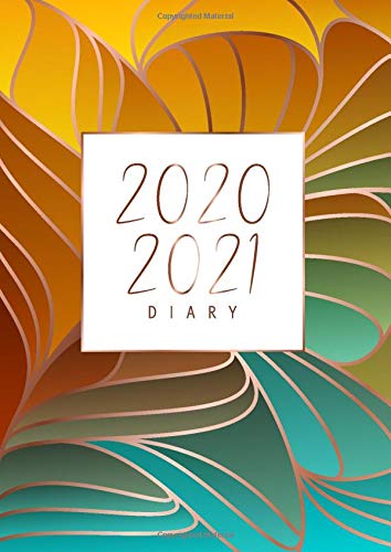 2020-2021 Diary: A4 Mid-Year Desk Diary UK Month & Week to View | Yellow & Aqua w Rose Gold (Mid Year Academic Diary 2020-2021 UK)
