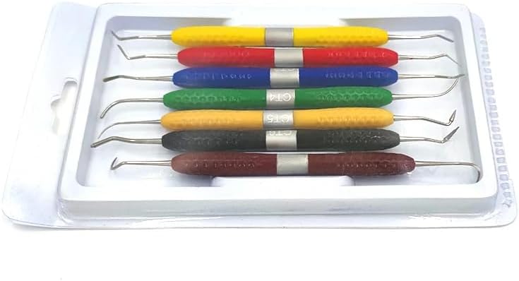 Omana 7 Pcs Dental Filler Set Double Ended Stainless Steel Composite Resin Filling Spatula Silicone Handle Dental Oral Care Repair Plaque Cleaning Tools Men Women Kids Pet Care