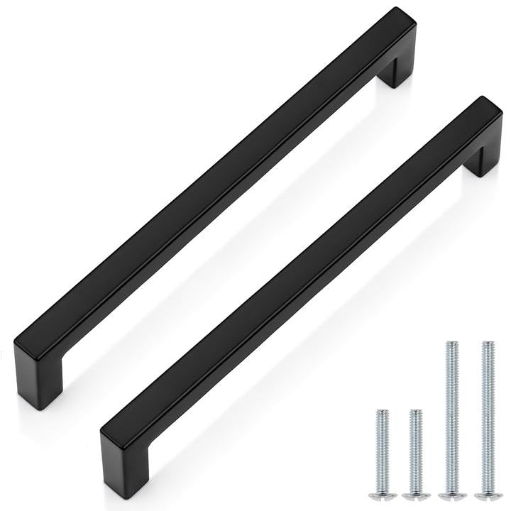 Probrico Cabinet Handles Stainless Steel Kitchen Drawer Pulls Square Bar Cabinet Hardware for Kitchen Bathroom Cupboard Dresser Black 5 Pack 7-1/2