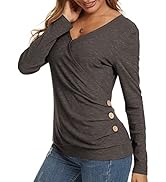 WEIYAN Women's Wrap Tops V Neck Tunic Long Sleeve Casual T-Shirts Blouse