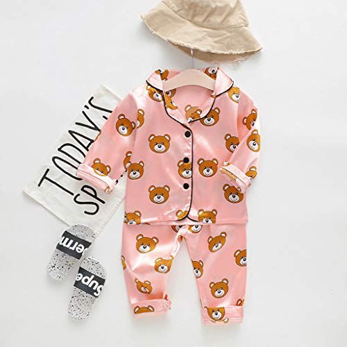 Baby Girls Boys Bathrobe Toddler Boys Bear Sleepwear Pajamas Long Baby Outfits Cartoon Sleeve (Pink, 18-24 Months) #TOP1