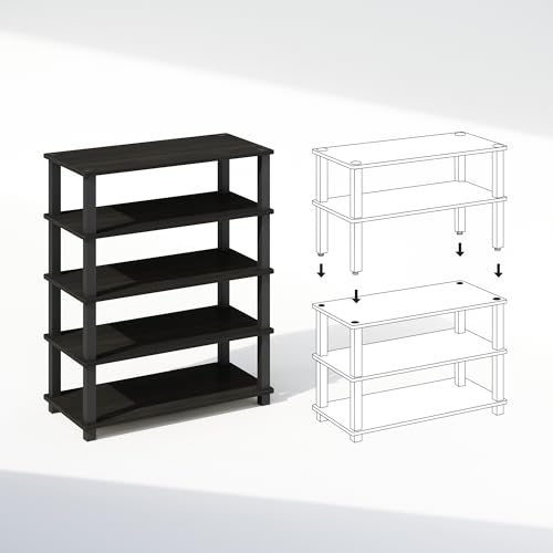 Image of Furinno Turn-S-Tube Storage Shelves Set of 2, 3-Tier Stackable Standing Shelf, Open Corner Shelf, for Organization and Storage, Living Room, Garage, Home Office, Espresso