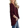 IWOLLENCE-Womens-Waffle-Knit-Tunic-Blouse-Tie-Knot-Henley-Tops-Loose-Fitting-Bat-Wing-Plain-Shirts IWOLLENCE Womens Loose Henley Blouse Bat Wing Long Sleeve Button Down T Shirts Tie Front Knot Tops Wine Red Large