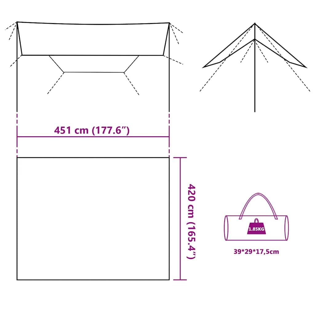 vidaXL Płachta biwakowa, moro, 451x420 cm, wodoszczelna, płachta, płachta pod namiot, płachta turystyczna, plandeka kempingowa, płachta kempingowa