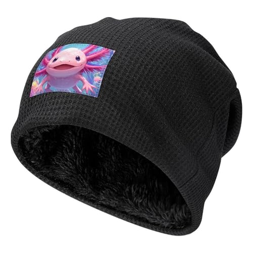 JIUFOTK Bunte Axolotl Bubbles Modemütze für Damen und Herren, Wintermütze aus Plüsch, Skimütze