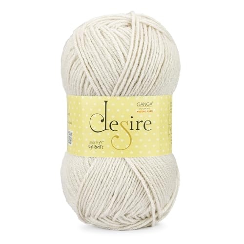 Image of Ganga Acrowools Acrylic Desire Hand Knitting and Crochet Yarn. Pack of 1 Ball - 100Gms. Shade No - DSR044, Rice Cake