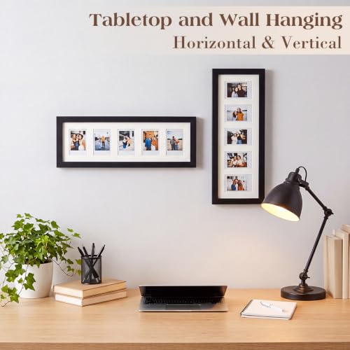 Image of Namalu 2 Pcs 2 x 3 Multi Pictures Frame Collage Wall Decor with 5 Openings Black Wood Mini Film Photo Wall Frames for Display Wedding Graduation Decoration, 15.8 x 6.3 Inches