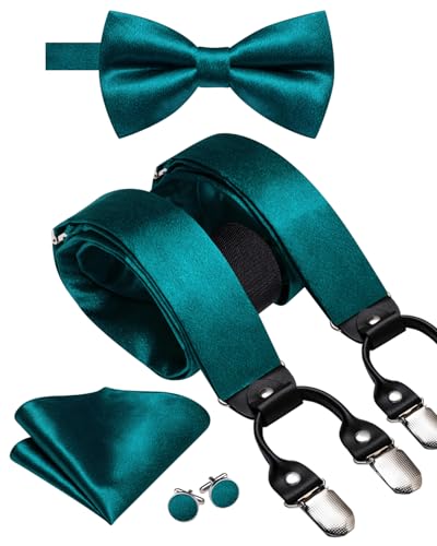 Image of Dubulle Suspender and Bow Tie for Men Paisley Solid Mens Suit Braces Pretied Bowtie and Handkerchief Cufflinks Formal Wedding