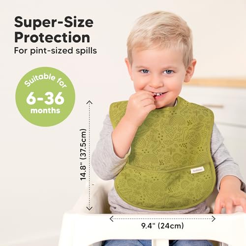 KeaBabies 3-Pack Waterproof Baby Bibs for Eating and Baby Washcloths for Newborn - Lightweight Infant Bib with Food Catcher - Kids Bath Towels, Face Towel3