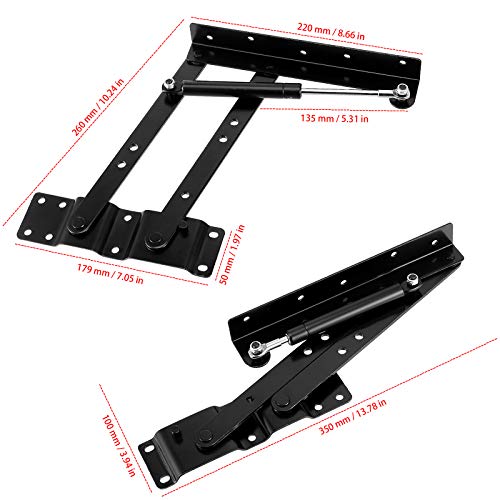 ZEONHAK 2 PCS 1 Pair 100 Lbs Lift Up Top Hinge Tea Coffee Table Hinge Mechanism Spring Folding Stand Rack Bracket Furniture Hardware Lifting Rack Shelf, Gas Hydraulic, Black by ZEONHAK - Image 2