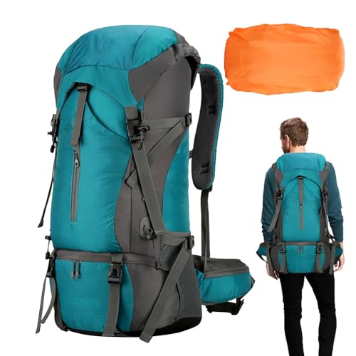Mochila de senderismo de 70 l, mochila de senderismo plegable acolchada de 70 L | Mochila de equipo de camping | Bolsa de montañismo para deportes al aire libre | Mochila ergonómica transpirable con