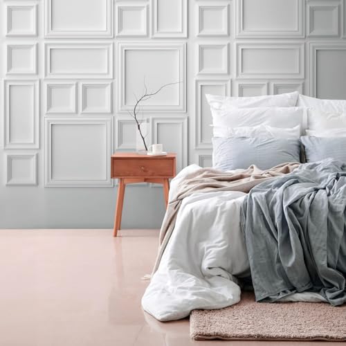 PRO[f]home Profhome Geometric Wallpaper 398211-GU Non-Woven Wallpaper White Grey Photo Wallpaper Wall Mural 0.53 m x 8.80 m / 4.45 sqm