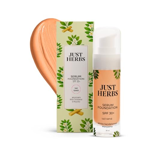 Image of Just Herbs Serum Foundation SPF 30+ | Buildable Coverage & Natural Finish | No Parabens, No Mineral Oil | For Indian Skin Tones | Lightweight & Hydrating | 30 ML (SAND)