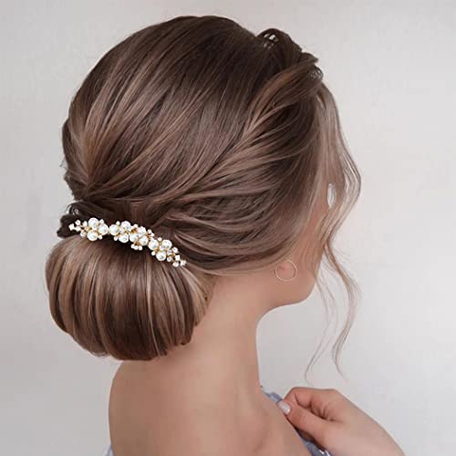 Brishow Wedding Hair Combs Gold Pearls Bridal Hair Accessories Crystal Brides Headpiece Hair Clip For Women And Girls 2 Pieces (Gold) #TOP3