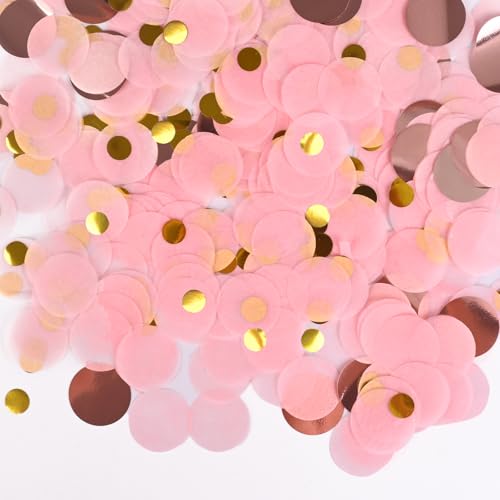 Acantha Round Tissue Confetti Pink RoseGold Gold Mixed Confetti Dots Paper for Wedding Baby Shower Birthday Party & Anniversary Decorations (1.76oz 1-Inch)