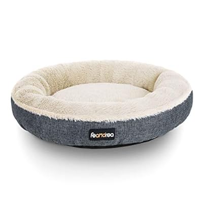 FEANDREA Dog Bed, Cat Bed, Donut Shape, 55 cm Dia, Dark Grey PGW055G01