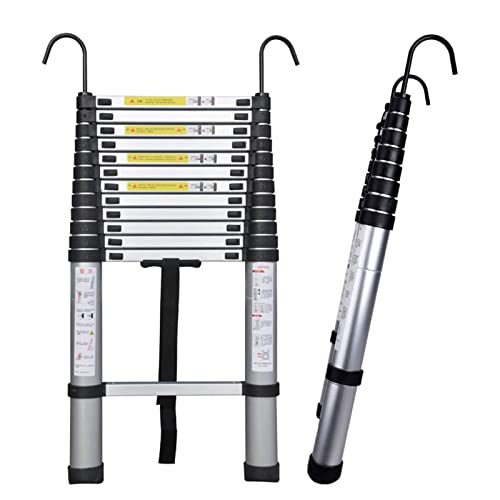 Telescoping Aluminum Ladder with Detachable Hook, 8.8FT Folding Extension Ladder for RV, Rooftop Tent, Attic &amp; Outdoor Work, Supports 150kg Capacity