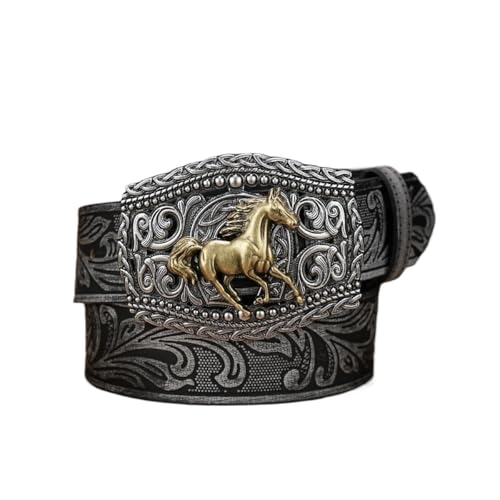 Ceinture boucle en métal gravée style western rétro et robuste en PU