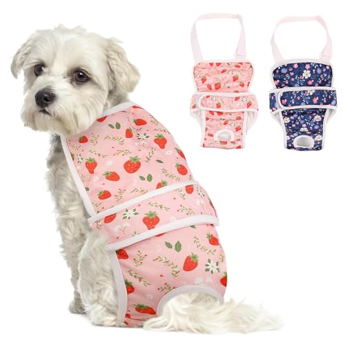 Image of ASENKU 2 Pack Female Dog Diapers with Suspenders, Reusable Washable Puppy Panties for Small Dogs, Leak-Proof Pet Underwear for Heat Cycle & Period