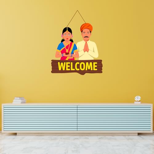 Image of GiftOday Welcome Sign Wooden Wall Hanger for Gateway | Home Decor | Office | Gifts | Bedroom | Designer Artwork Decor Items for Living Room | Size-18 x 30 CM