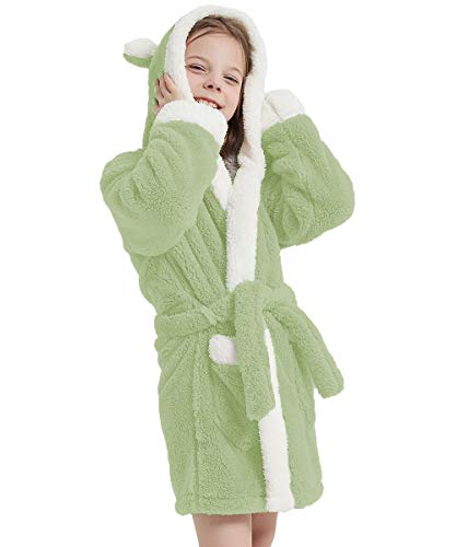 Casoda Girls Robe Homewear Kids Hooded Bathrobes Plush Sherpa Sleepwear- Gifts For Girls(9-10 Years, Green) #TOP2