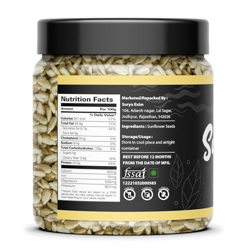 Image of Organic Box 100% Natural and Premium Raw Sunflower Seeds For Eating | Protein and Fibre Rich Superfood, Seeds [Jar Pack] (250gm)