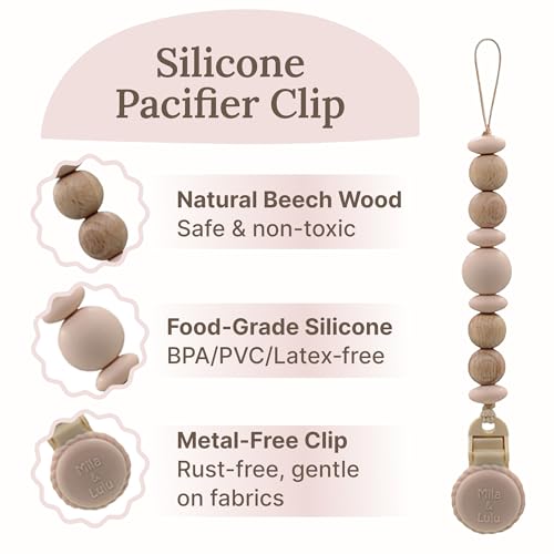 Image of Silicone Pacifier Clip - Metal-Free Design, Lightweight Pacifier Holder for Everyday Use - Beige - Mila & Lulu | Metal-Free and Rust-Free