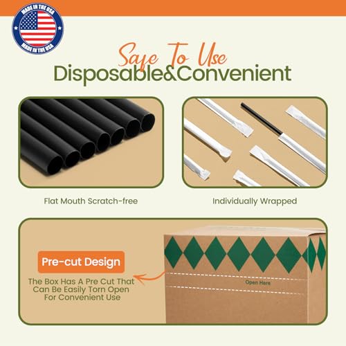 Image of Disposable Plastic Straws,500 PCS Individually Wrapped Black Drinking Straw