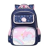 Tanou Schulrucksack Mädchen, 16 Inch Mädchen Rucksack für Grundschule, Atmungsaktive Schultasche mit Reflektierender Streifen für Kinder, 1-4 klasse, Delfin