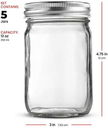 Paksh Novelty - Food Storage Container - Glass Jars with Silver Metal Airtight Lids for Meal Prep, (10 Pack) (12 Ounce)