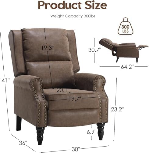 Image of Leather Recliner Chair with Adjustable Backrest & Footrest, Brown
