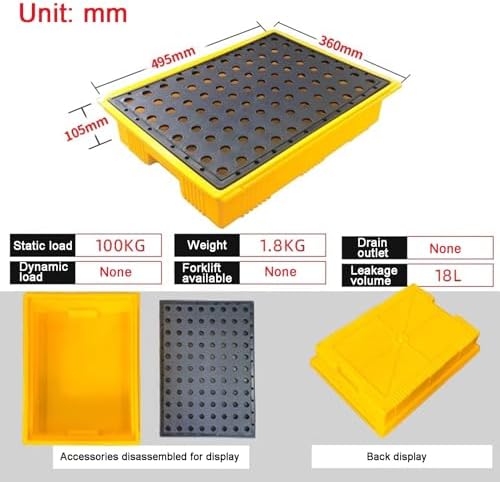 Industrial Spill Containment Pallet Modular Spill Containment Platform - Stackable Anti-Slide Tray With Drain Outlet For Efficient Drum Storage & Leak Prevention, Perfect,Blue+yellow-495x360x105mm