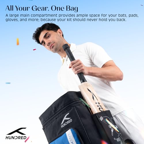 Image of Hundred Polyester Aspire Cricket Kitbag | Spacious & Durable Sports Gear Bag with Multiple Compartments | Shoe Compartment & Sturdy Zippers | Padded Straps(Black /Blue)