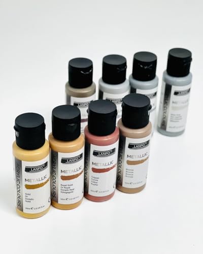 Image of 8 Metallic Acrylic Paint Set (60ml Each) | Rich Shimmer Artist Colours | Non-Toxic, Lightfast & Fast Drying Acrylic Paints for Canvas, Wood, Ceramic, Fabric, Metal, Rock Painting, DIY Art & Craft (Metalic Acrylic Paint 8 Piece Set)