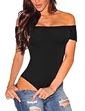 SEBOWEL Body con Hombros Descubiertos para Mujer, Manga Corta, Sexy, Elegante, con Espalda Descubierta, Camiseta para Mujer (S, Negro)