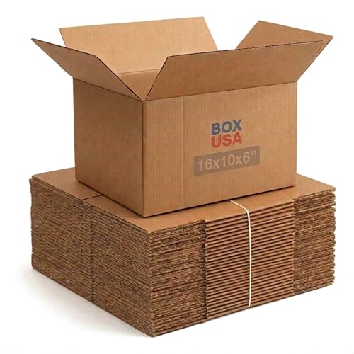 BOX USA Shipping Boxes 16'L x 10'W x 6'H, 25-Pack Medium Corrugated Cardboard Boxes for Shipping, Mailing, Packing, Packaging and Storage
