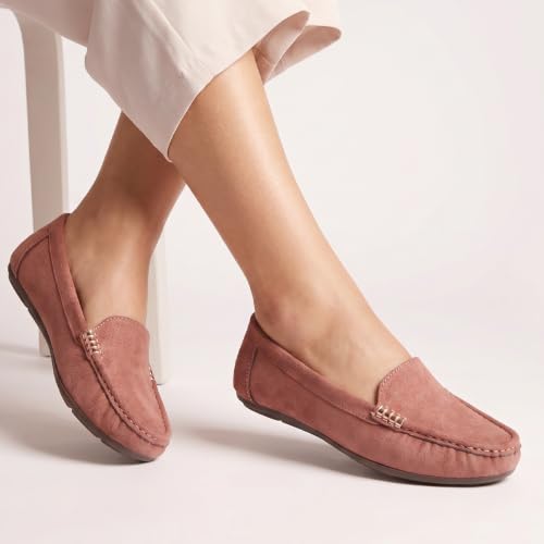 Image of CatBird Women's Suede Finish Loafers | Slip-On Flat Shoes with Minimal Metal Detail | Soft Cushioned Footbed and Flexible Grip Sole | Ideal for Office, Everyday Wear, Travel and Casual Outings