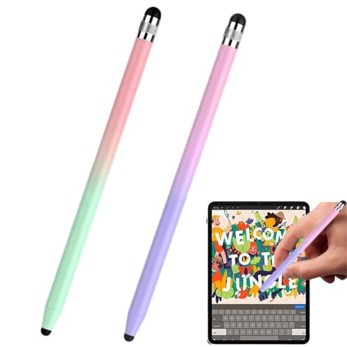 GNALIA 2 Piezas Lápiz para Tablet 2 En 1, Stylus Táctil para Móviles/Tabletas, Compatible con iPhone iPad Samsung, Color Verde Degradado Rosa + Morado Degradado Rosa