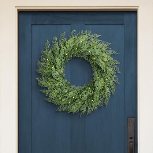 Puleo International 24" Pre-Lit Battery-Operated Artificial Flocked Wreath with Twinkle Rice Lights by Puleo International - Image 3