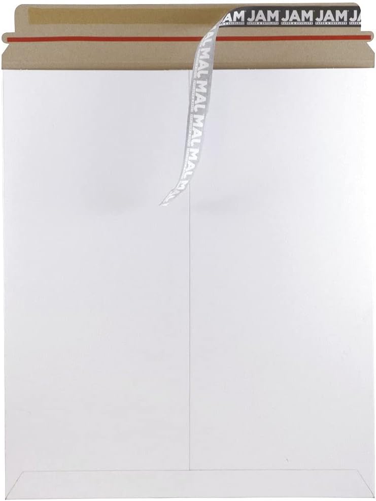 JAM PAPER Stay-Flat Photo Mailer Envelopes with Peel & Seal Closure - 12 3/4 x 15 - White - 6 Rigid Mailers/Pack