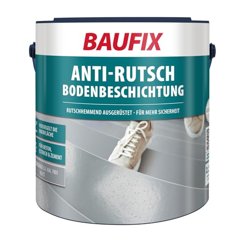 BAUFIX Anti-Rutsch Bodenbeschichtung silbergrau, matt, 2.5 Liter, Beton- und Bodenfarbe, rutschhemmend, für Beton/Estrich/Zement, für innen & außen