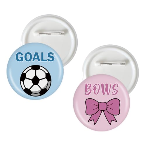 10 Pcs Goals or Bows Gender Reveal Button Pins, Soccer Team Boy Team Girl Badge Pins, Pink or Blue Stain Brooch Button for Baby Shower/Gender Reveal Party Decorations