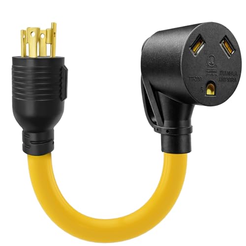 ELEGRP 30 Amp Generator to RV Adapter Cord NEMA L14-30P to TT-30R 4 Prong to 3 Prong Generator Adapter Plug Heavy Duty Dogbone Electrical Converter Twist Lock Male for Camper Travel Trailer 1FT