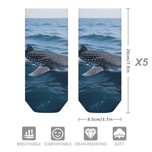 5 Pairs of Cotton Ankle Socks for Women Men Whale Shark Low Cut Socks for Running Hiking No Show Athletic Sock2